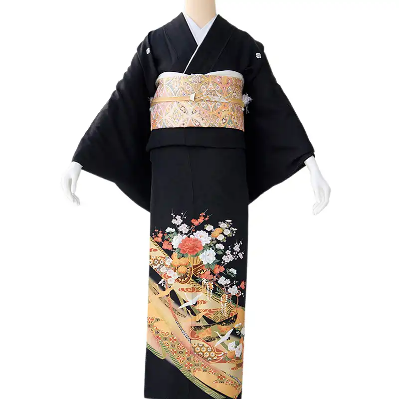 □【トールサイズ】正絹【未使用】作家物【手描き友禅染め】黒留袖比翼