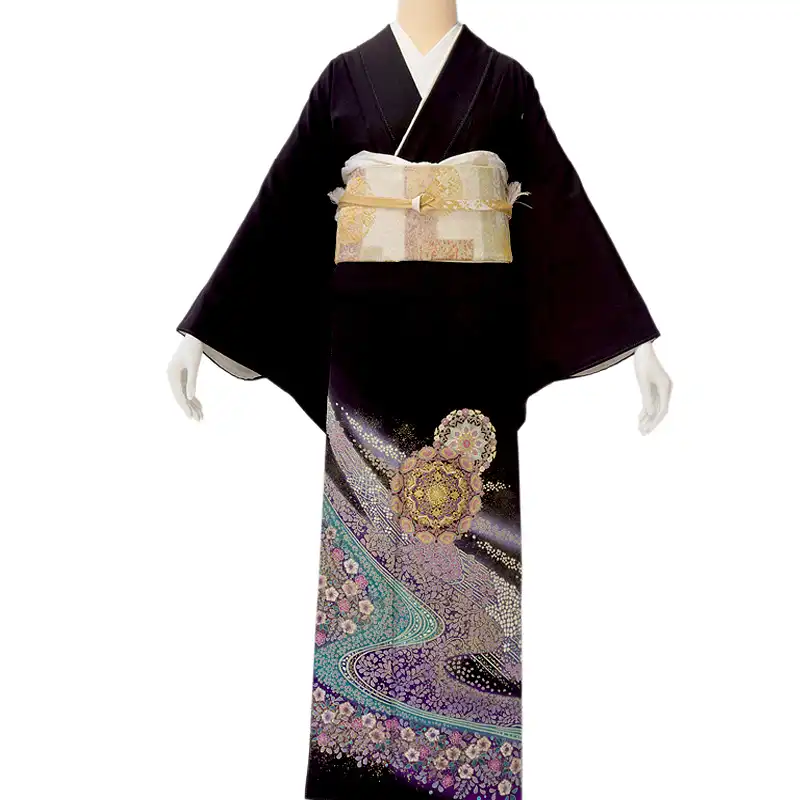黒留袖 (TM01) 身丈163cm 袖丈48cm 結婚式 留袖とモーニング同時注文で10%OFF 結婚式 留袖 レンタル 黒留袖